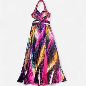 Jovani Prom Dress Halter Backless Cutout Size 6 Maxi Floor Length Ballgown